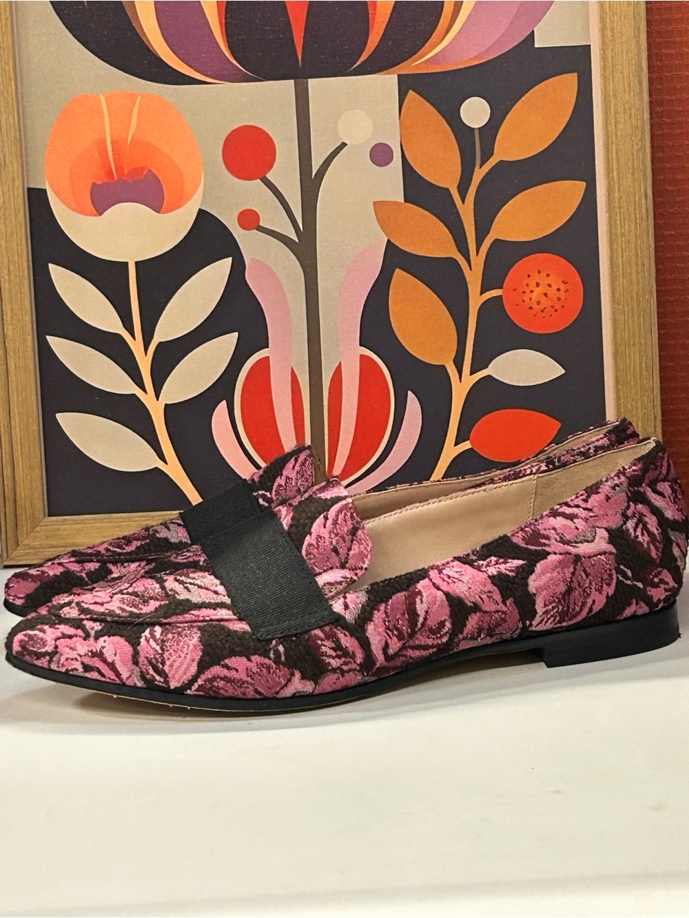 Kate Spade pink/brown Corina Brocade loafers size 7
